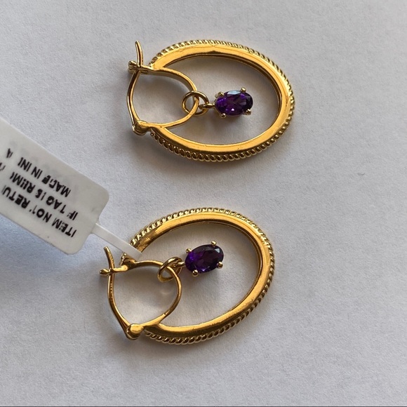 KARIS 14K ION AMETHYST INNER DROP HOOP EARRINGS - Picture 2 of 8